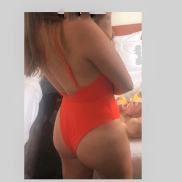 Orange Belted  Plunging Neckline 1 Piece - Picture 7 of 8